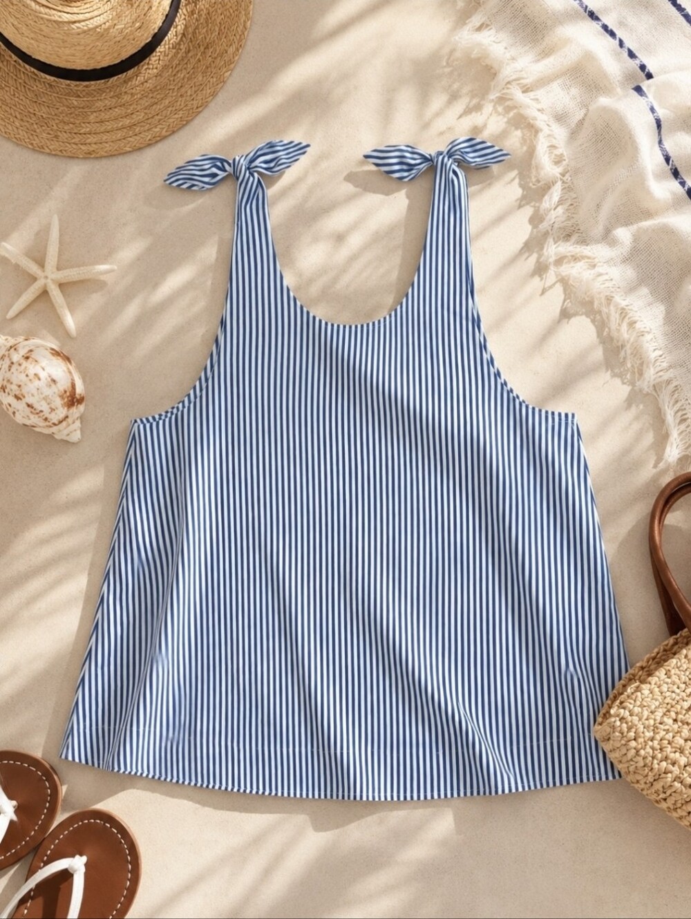 NWT Minnow Girls 9/10 Navy White Stripe Tie Shoulder Cotton Tank Top Coastal